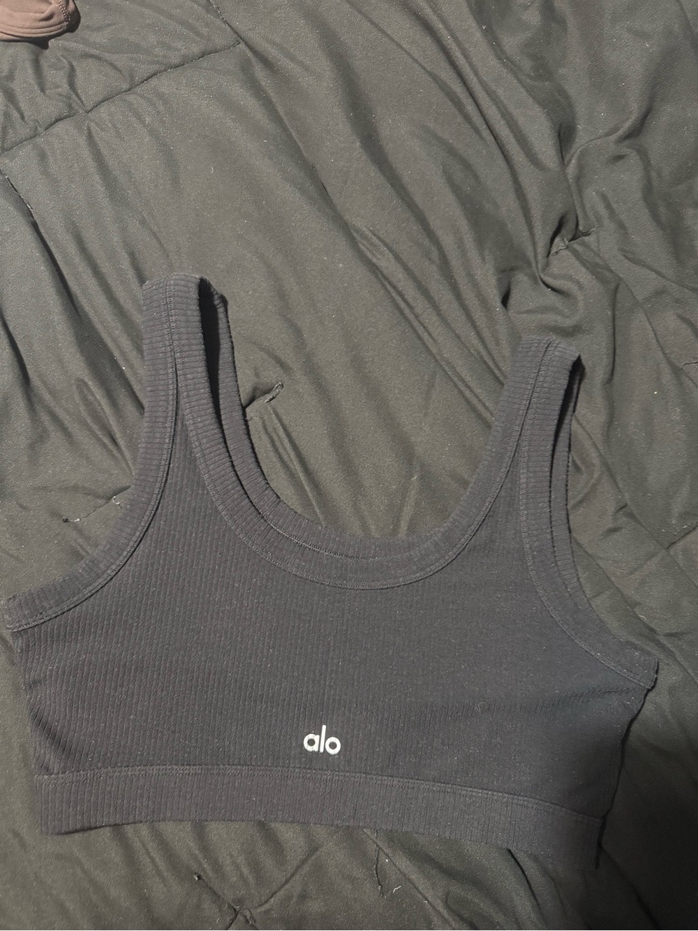 ALO Yoga Black Ribbed Scoop Neck Bralette